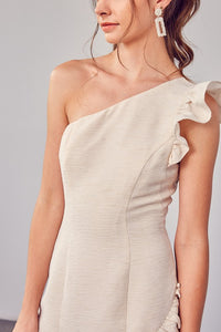 ONE SHOULDER DETAIL RUFFLE DRESS