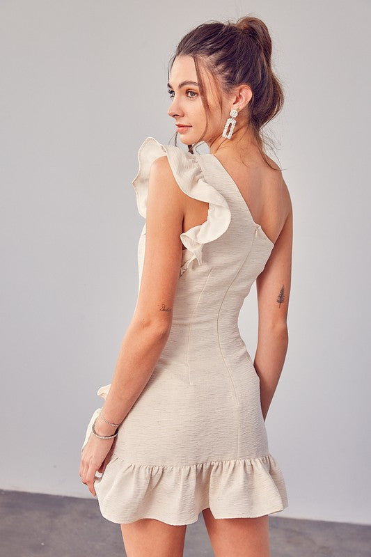ONE SHOULDER DETAIL RUFFLE DRESS