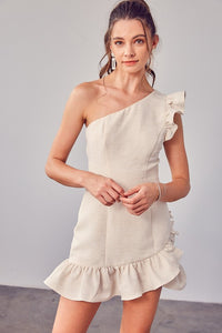 ONE SHOULDER DETAIL RUFFLE DRESS