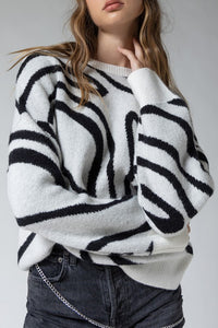 Monica Wave Print Oversized Sweater Top