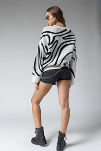 Monica Wave Print Oversized Sweater Top