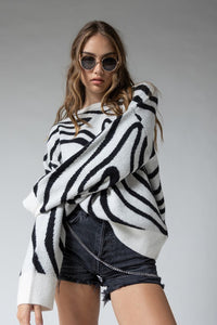 Monica Wave Print Oversized Sweater Top