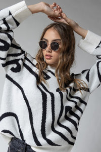 Monica Wave Print Oversized Sweater Top