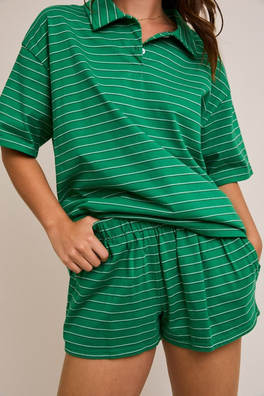 Collared Striped Oversized Tee With Short