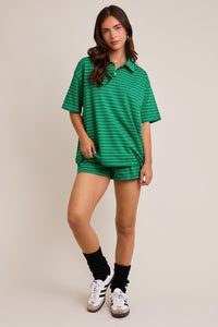 Collared Striped Oversized Tee With Short
