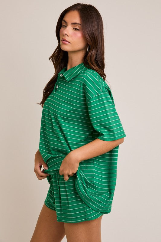 Collared Striped Oversized Tee With Short