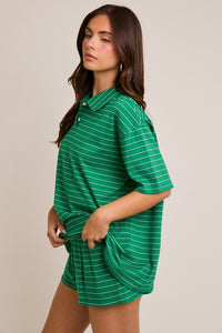 Collared Striped Oversized Tee With Short