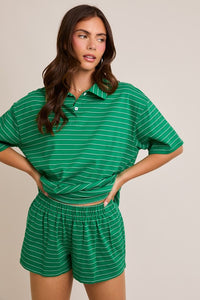 Collared Striped Oversized Tee With Short