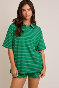 Collared Striped Oversized Tee With Short