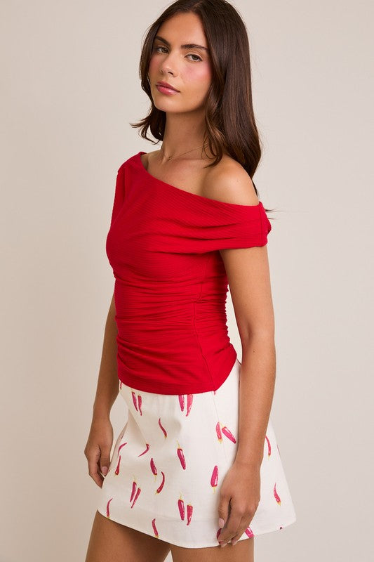 Off Shoulder Rib Knit Top