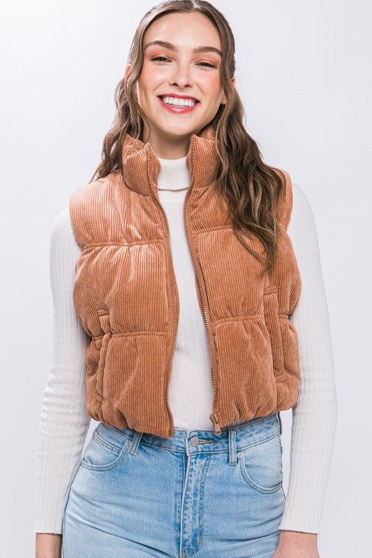 Corduroy Zip Up Puffer Vest