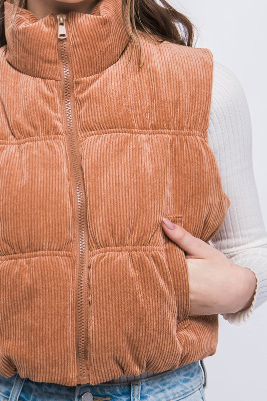 Corduroy Zip Up Puffer Vest